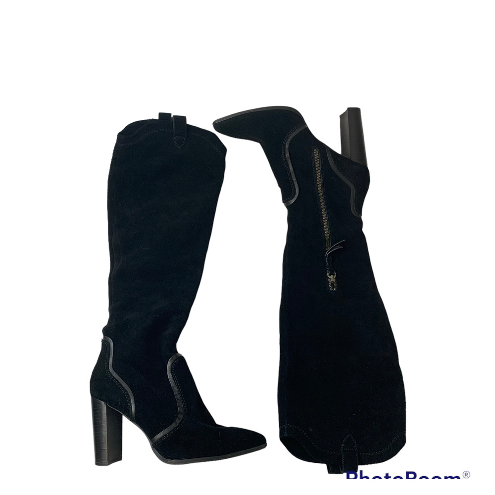 Splendid Tall Boots Size 9.5 Black Suede Knee-high Heeled Point-toe
